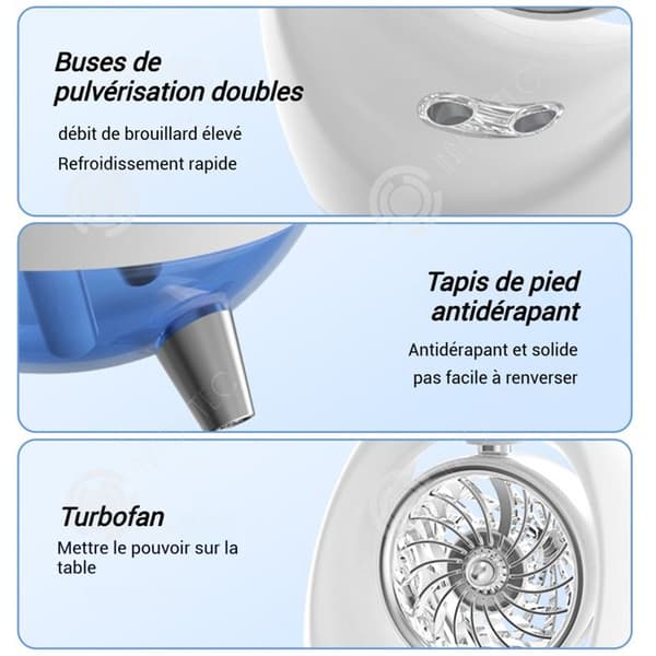 INN Trådlig mobil luftkondisjonering 3 i 1 13x13,4x20 cm 2000mah med fargede LED-lamper luftfukter vifte til klimaanlegg