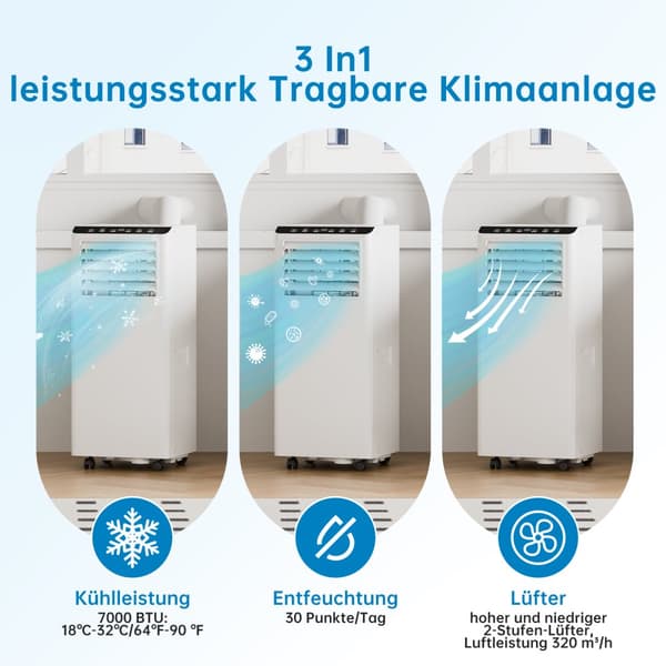 Bærbar Aircondition, 4-i-1 Funktionalitet, Følg Mig Funktion