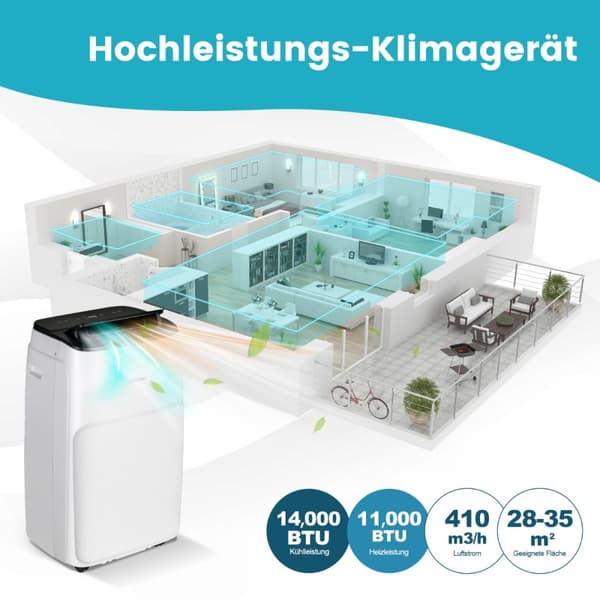Kannettava ilmastointilaite, 4,1 kW-14000-40 m², 44x36x71 cm, valkoinen