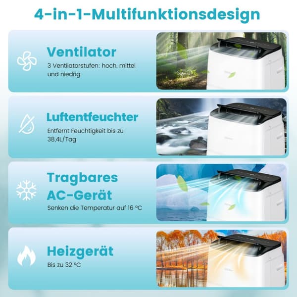 Kannettava ilmastointilaite, 4,1 kW-14000-40 m², 44x36x71 cm, valkoinen