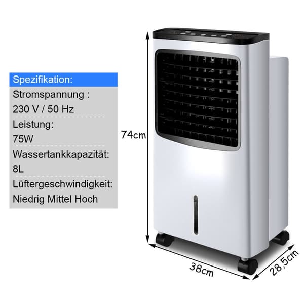 Luftkonditionering, 38x28.5x74 cm, Svart Vit