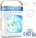 Pikkukuva 8 / 8: OBOSOE ilmanjäähdyttimen pöytätuulettimet 4-in-1 600 ml:n säiliöllä, 2 nopeutta ja LED – Mini AC retkeilyyn ja toimistoon
