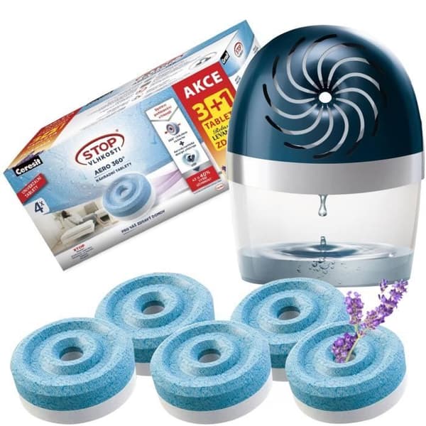 Ceresit Avfuktningsapparat i blått Ceresit Aero 360 + 4x Ceresit avfuktningstablett 450g 1x lavendel 3x vanlig