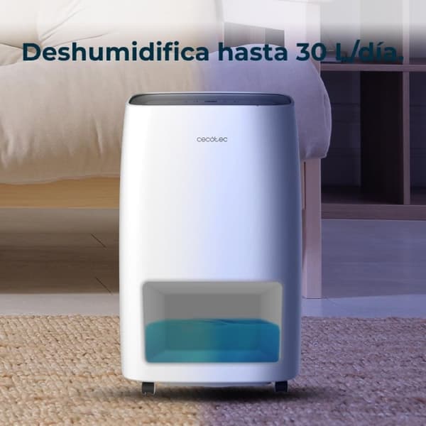 Cecotec 30 L/day dehumidifier with 6 L removable tank, Wi-Fi control, laundry drying function and 24 hour timer.