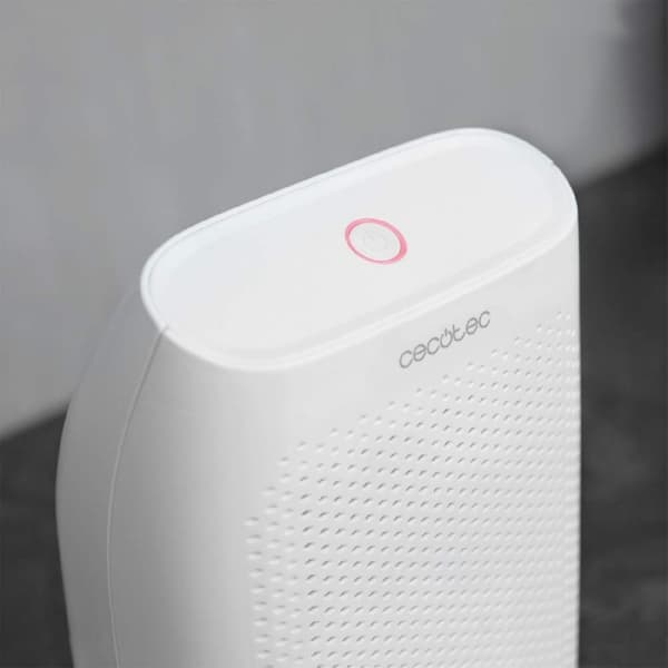 Cecotec Design Peltier dehumidifier with great dehumidification capacity of 300 ml/day. 0.7-litre transparent tank. Power button with light indicator