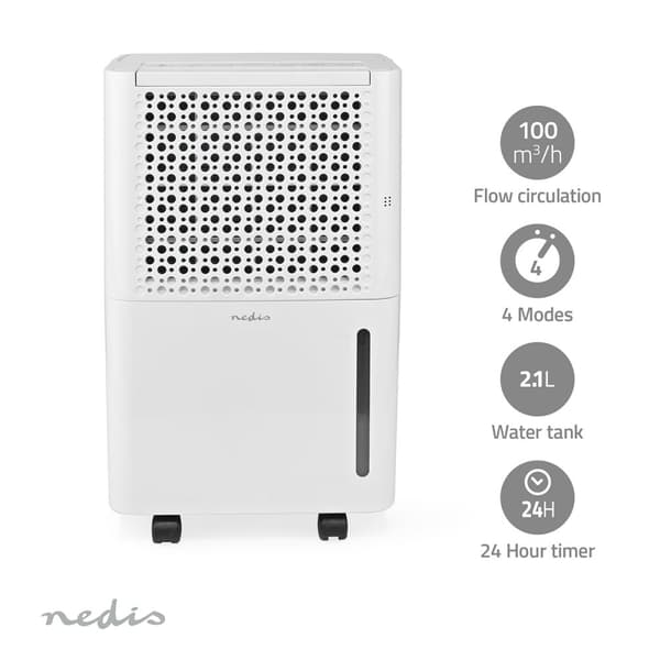 Nedis Affugter | 10 l/Dag | Affugtning / Automatisk / Tørt vasketøj / Ventilation | Ja | 100 m³/h