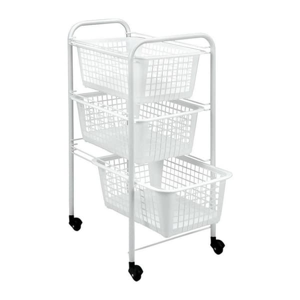 Metaltex Förvaringsställ med hjul + 3 korgar 30x38x68 cm Vit