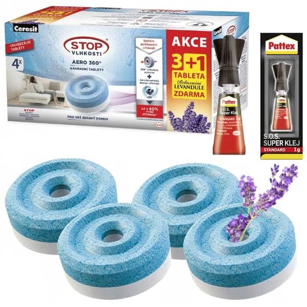 4x Ceresit Absorbent Tablett 450g 1xlawenda 3x vanlig + Pattex S.O.S Super Glue Standard 1g