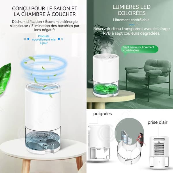 INN Avfuktare 1000ml 45W avfuktare med 7-färgs LED-ljusläge och visuellt tidsläge för vattentank