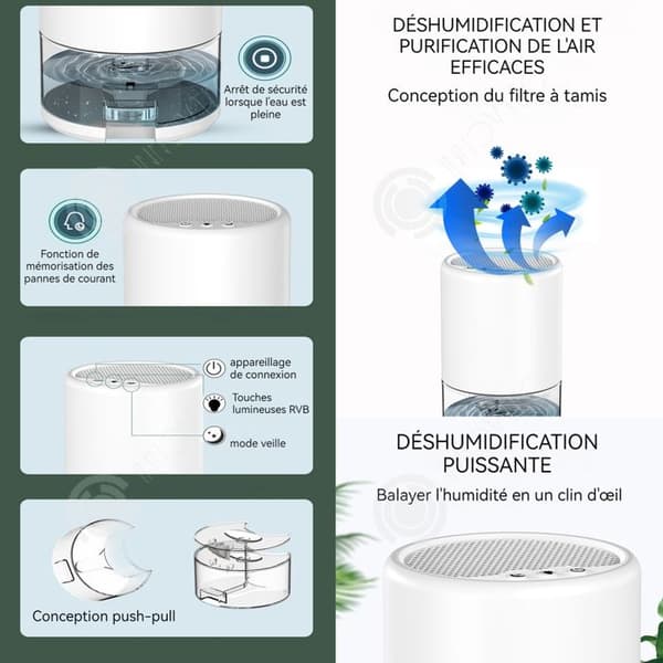 INN Avfuktare 1000ml 45W avfuktare med 7-färgs LED-ljusläge och visuellt tidsläge för vattentank