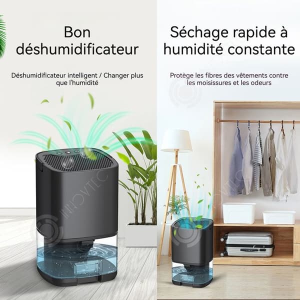INN Avfuktare 1L 45W mini elektrisk avfuktare med tryckknapp, bärbar, med 7 färgers ljuseffekt för hemmabruk.