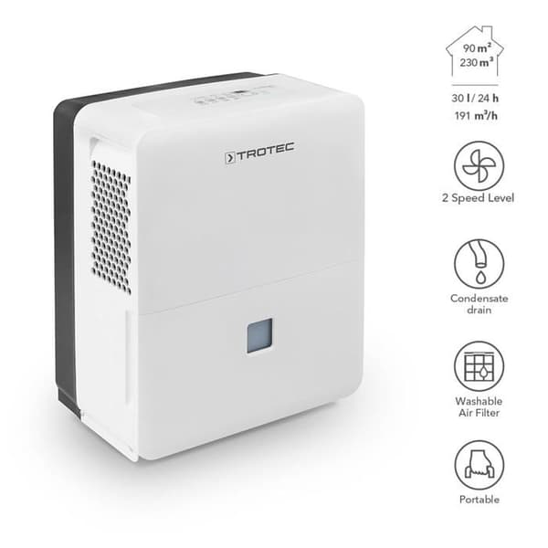 Avfuktare TROTEC TTK 96 E - max. 30 l/dag - 2 hastigheter - Vit