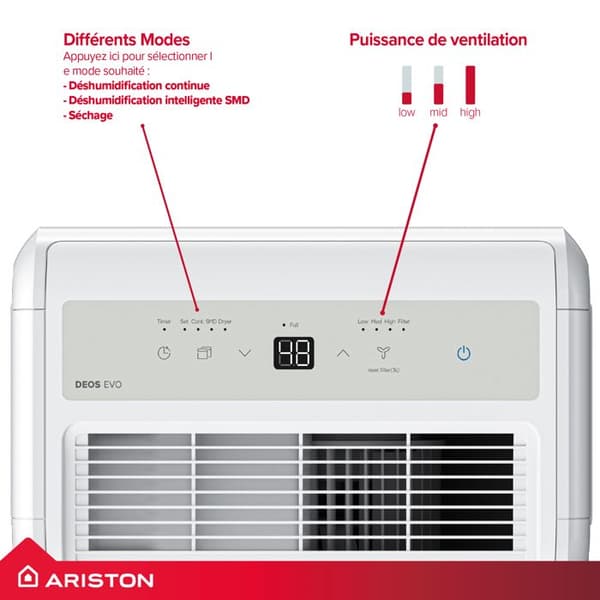 Ariston, Bärbar Avfuktare 10L, Deos 10 ARISTON, Elektronisk Fuktighetskontroll, Tyst