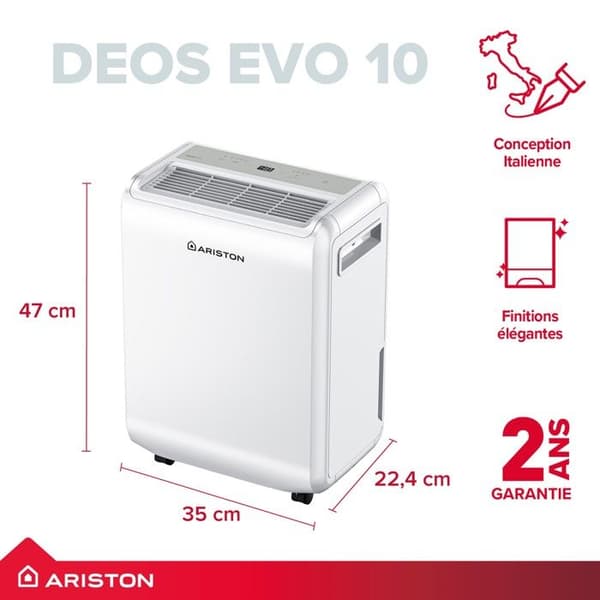 Ariston, Bärbar Avfuktare 10L, Deos 10 ARISTON, Elektronisk Fuktighetskontroll, Tyst