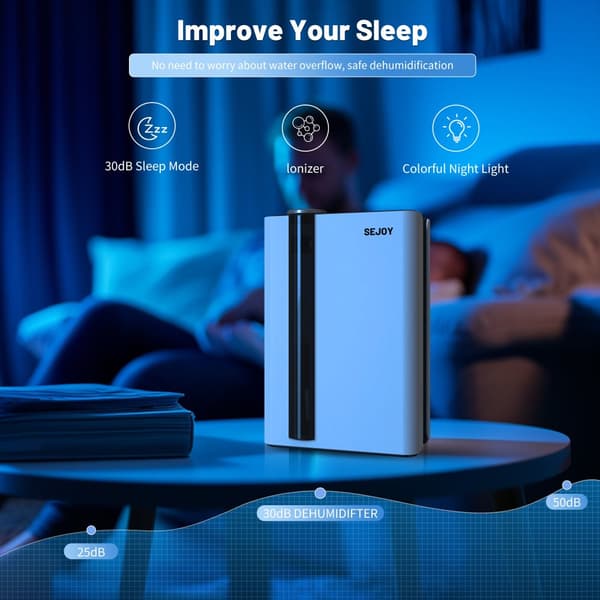 Sejoy Intelligent Affugter, 1L Tankkapacitet, Fjernbetjening,HVID