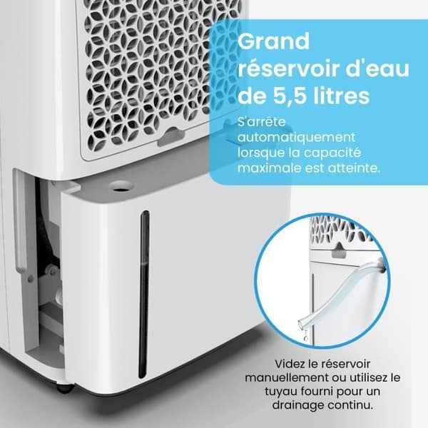 Pro Breeze 20L bärbar avfuktare för rum upp till 30m² 4 lägen, LED-skärm, kontinuerlig dränering, torktumlare, timer