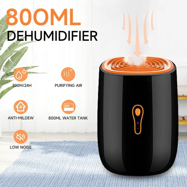 Bärbar avfuktare, 800 ml vattentank, 300 ml/24H kapacitet, ultratyst design,svart, EU-kontakt