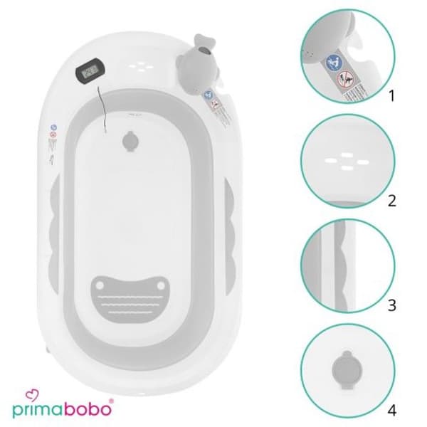 Primabobo OLA Fällbar badkar för baby 81cm - kudde - med termometer