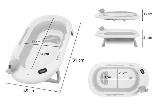 Primabobo OLA Fällbar badkar för baby 81cm - kudde - med termometer