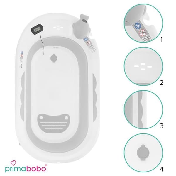 Primabobo OLA Fällbar badkar för baby 81cm - kudde - med termometer