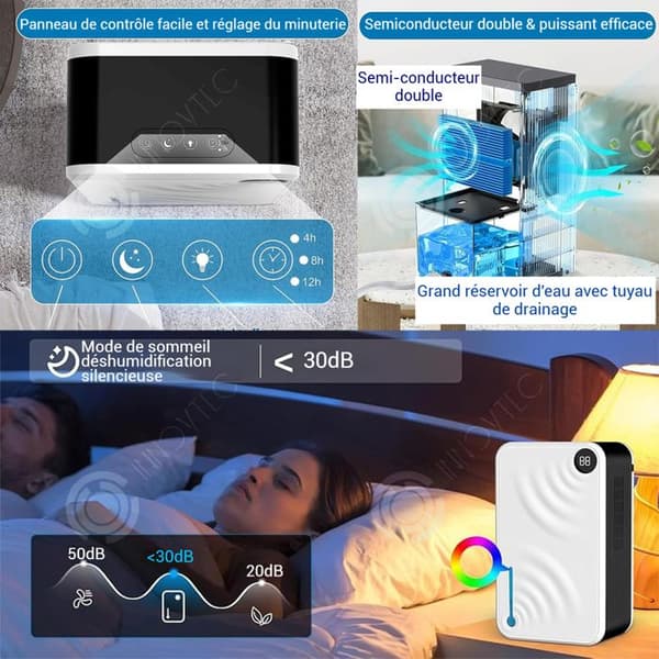 INN Avfuktare 21 x 35 x 14 cm 2400 ml 5 funktioner färgade ljus digital LED-display 3 timers ljudreduktion