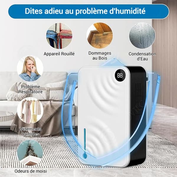 INN Avfuktare 21 x 35 x 14 cm 2400 ml 5 funktioner färgade ljus digital LED-display 3 timers ljudreduktion