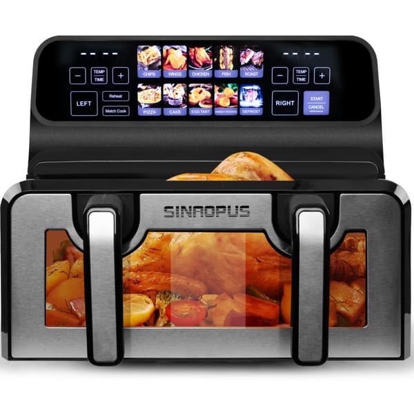 Heißluftfritteuse 9L kaksoispiippuinen ilmafritteri – 2200W, LED-näyttö, säädettävät yksittäiset kulhot ja kaksinkertaiset korit