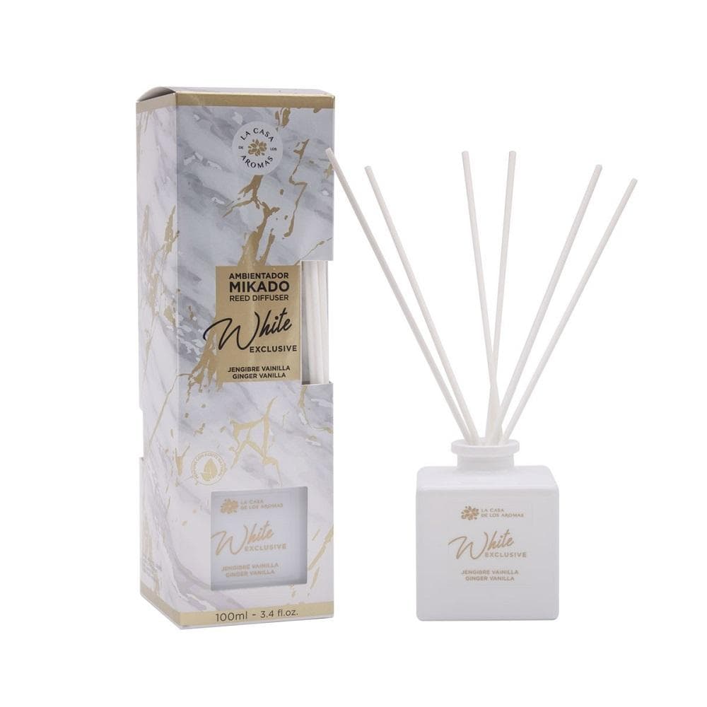 LA CASA DE LOS AROMAS_Mikado Exclusive White olejek eteryczny z patyczkami Imbir & Wanilia 100ml