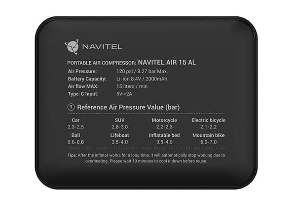 Compresor Navitel Auto-Moto, cu acumulator, LED light, 8.27 bar "AIR 15 AL"  (timbru verde 0.8 lei)
