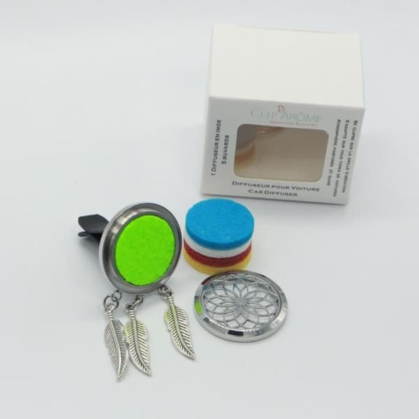 ZEN'AROME - Clip'Arôme Drömfångare eterisk oljespridare för bil - Sober och elegant - 5 blöttrar medföljer - 3 x 3,6 cm