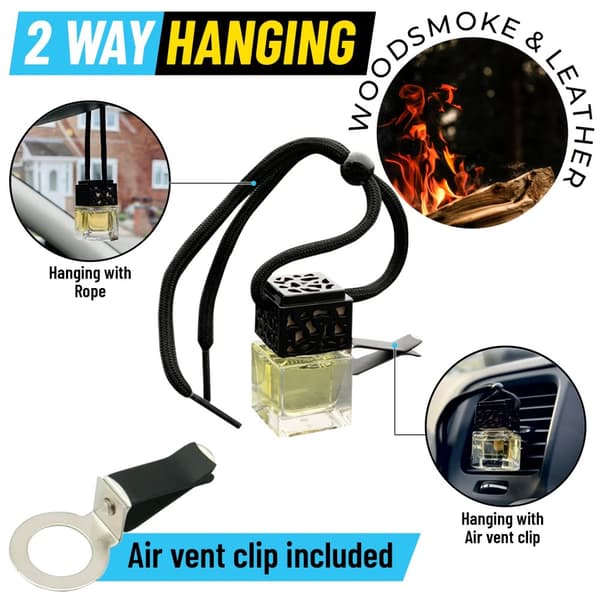 WOODSMOKE & LEATHER Car Diffuser Air Freshener - Air Vent Clip Included