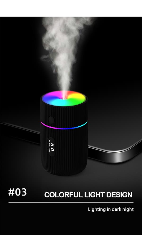 INF Kostutin värikkäällä LED-lampulla musta