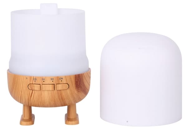 Luftfugter med højttaler og lampe, mørkt trædesign