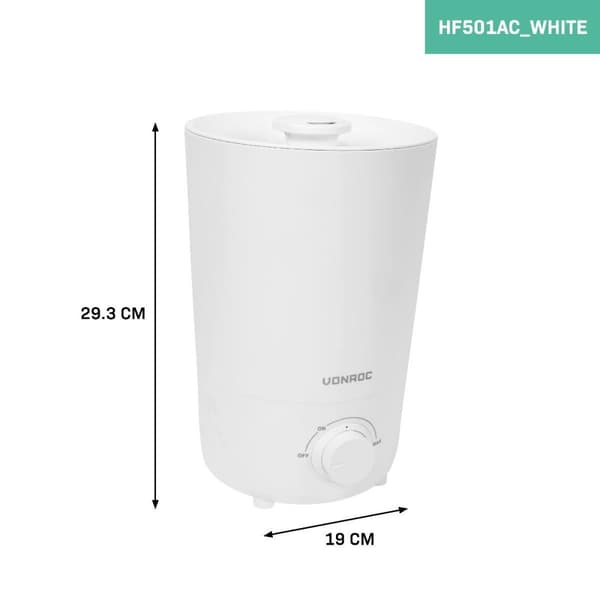VONROC Luftfuktare 2,6L | Ultrasonic | 360° Roterbart Munstycke, Automatisk Avstängning | Vit