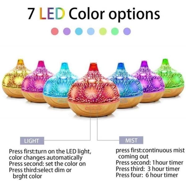 Essential Oil Diffuser 400ML, 3D glas luftfuktare Ultrasonic Aroma Diffuser 7 färg LED för hemmet