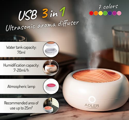 AD 7969 Ultrasonic Aroma Diffuser USB 3in1