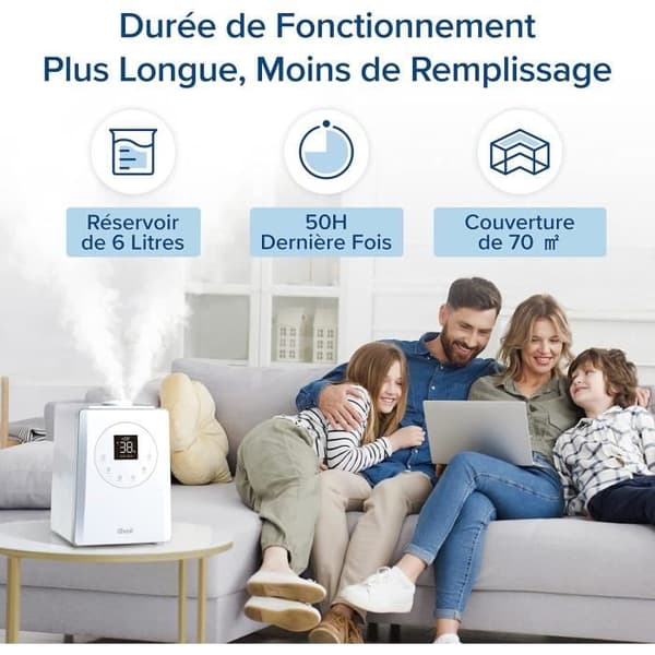 LEVOIT Luftfuktare 6L Högfyllning, Intelligent WiFi Kall och Varm för Baby, 26dB Tyst, Övervakar Luftfuktigheten, M