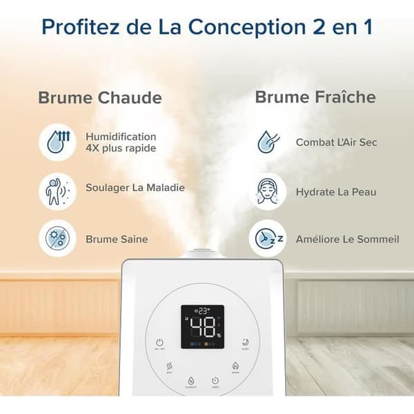 LEVOIT Luftfuktare 6L Högfyllning, Intelligent WiFi Kall och Varm för Baby, 26dB Tyst, Övervakar Luftfuktigheten, M