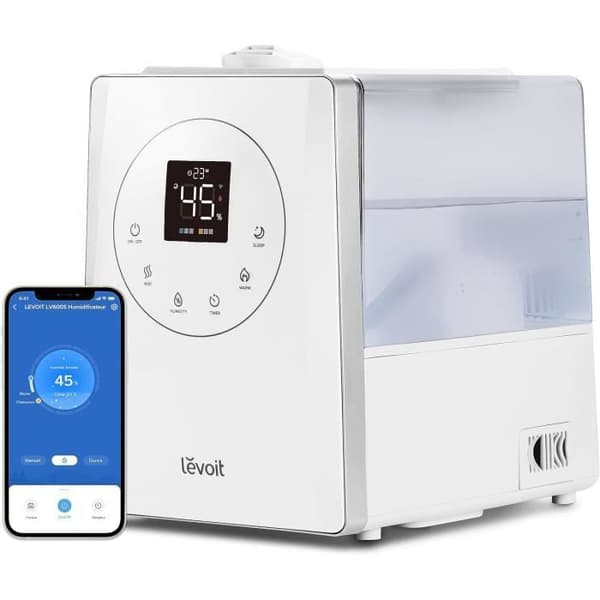 LEVOIT Luftfuktare 6L Högfyllning, Intelligent WiFi Kall och Varm för Baby, 26dB Tyst, Övervakar Luftfuktigheten, M
