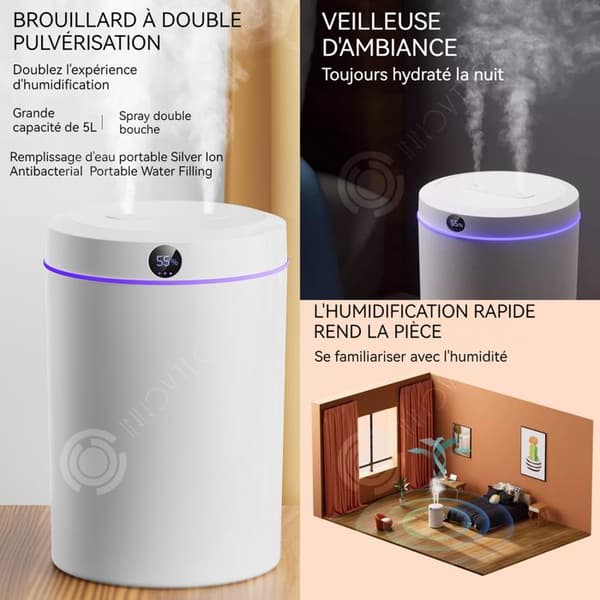 INN Luftfuktare 5 L Aroma Luftfuktare med 3 Dimlägen 36 dB Tyst 50H Runtime med 7 Färg Nattljus