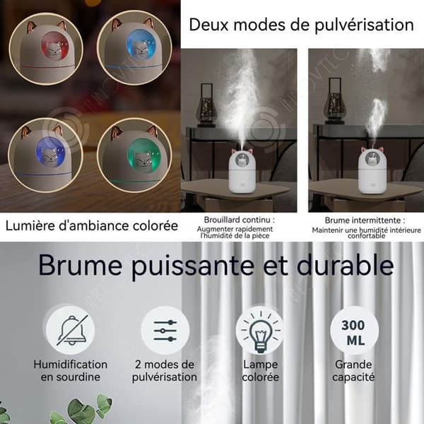 INN Luftfuktare 300 ml USB med 2 spraylägen Nattljus Mute eterisk oljespridare för bilchaufför