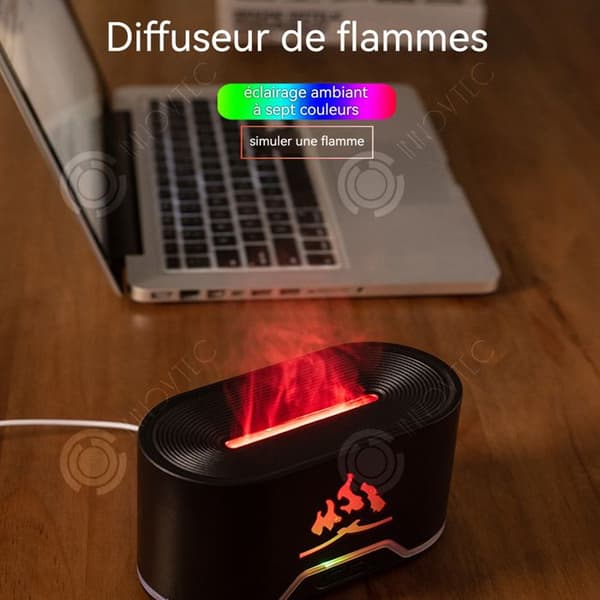 INN Luftfuktare 300ml Simulerad Flam Aromaterapi Maskin Timer 2 Timing Modes Färgglada Gradient Lights