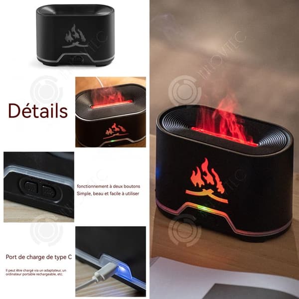 INN Luftfuktare 300ml Simulerad Flam Aromaterapi Maskin Timer 2 Timing Modes Färgglada Gradient Lights