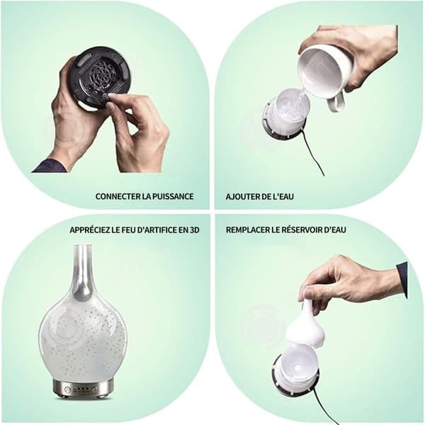 INN Luftfuktare 12,95x12,95x22,86cm Nattljus 7 färger Timerinställning Aroma Lampa 3D Fireworks Aroma Diffuser