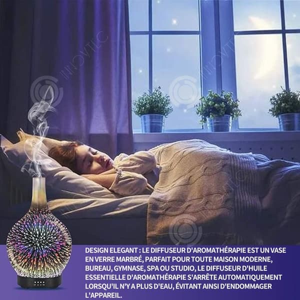INN Luftfuktare 12,95x12,95x22,86cm Nattljus 7 färger Timerinställning Aroma Lampa 3D Fireworks Aroma Diffuser