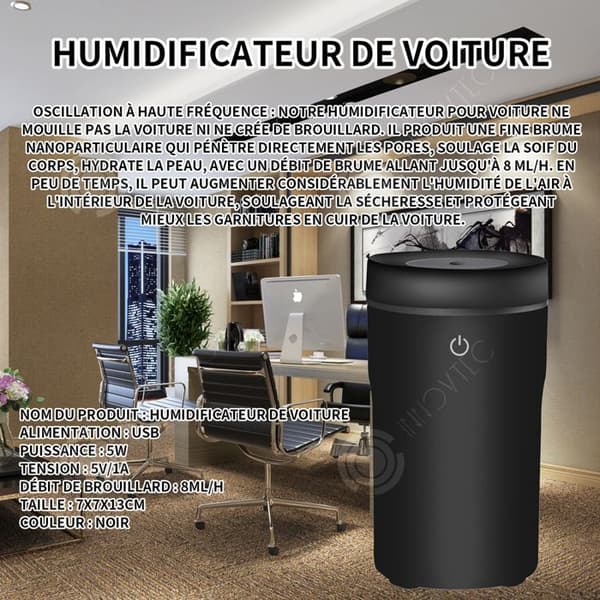 INN Luftfuktare USB mini luftfuktare 5w 5V/1A tyst design liten enhet dimutgång 8 ml/h dimma 7x7x13cm svart