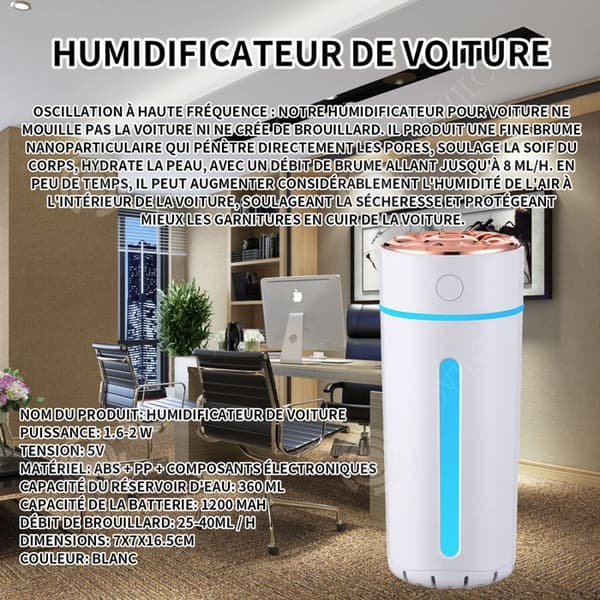 INN Luftfuktare mini luftfuktare 1,6-2w 5V vattentank kapacitet 360ml dimutgång 25-40ml/h dimma 7x7x16,5cm vit