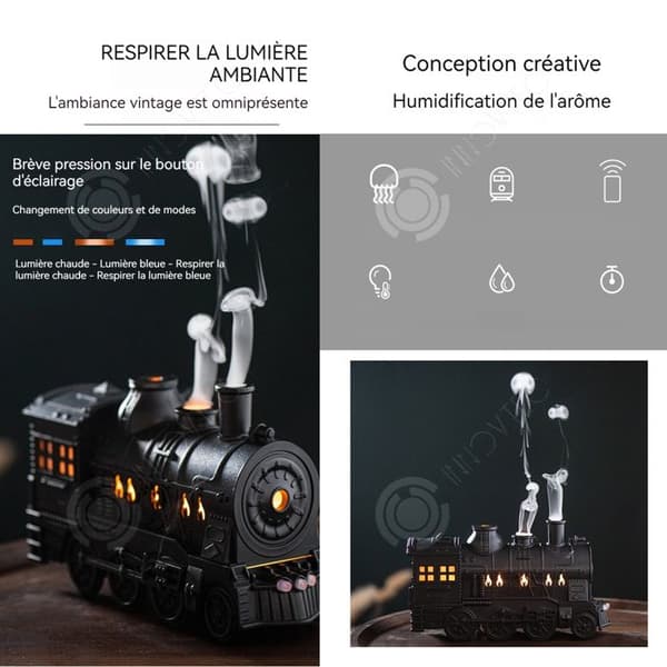 INN Luftfuktare Creative Train Shape Retro Aromaterapi Maskin Luftfuktare med 2 hastigheter Timing och fjärrkontroll