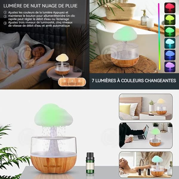 INN Luftfuktare 300 ml Regnmoln Träspridare för eterisk olja med vattendroppar 7 färg LED-lampor