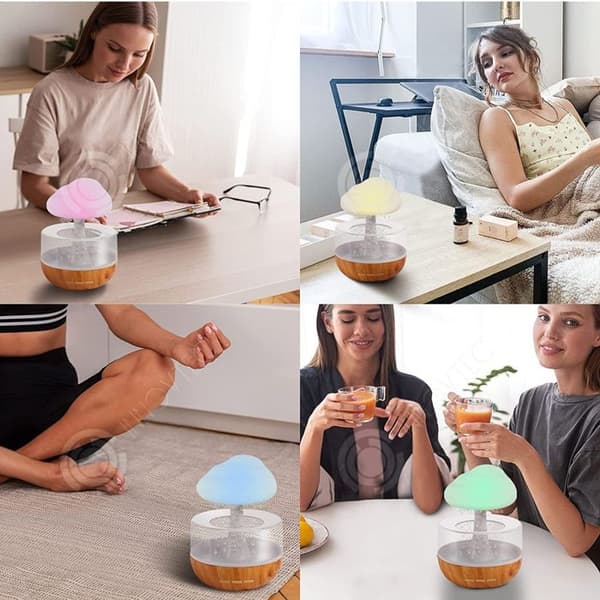 INN Luftfuktare 300 ml Regnmoln Träspridare för eterisk olja med vattendroppar 7 färg LED-lampor
